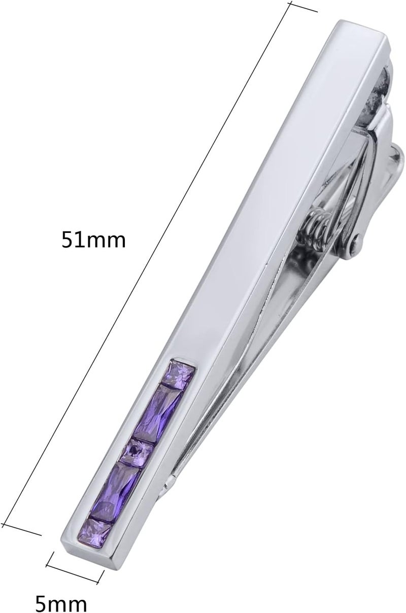 Jonwo Men's Crystal Tie Clip Silver Tone Tie Bar for Gentleman Regular Necktie Tie Clip for Business Anniversary - Image 4